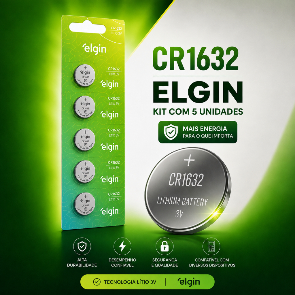 CR1632 ELGIN 3V Moeda Alta durabilidade Kit 5 Unidades - ENVIO IMEDIATO!