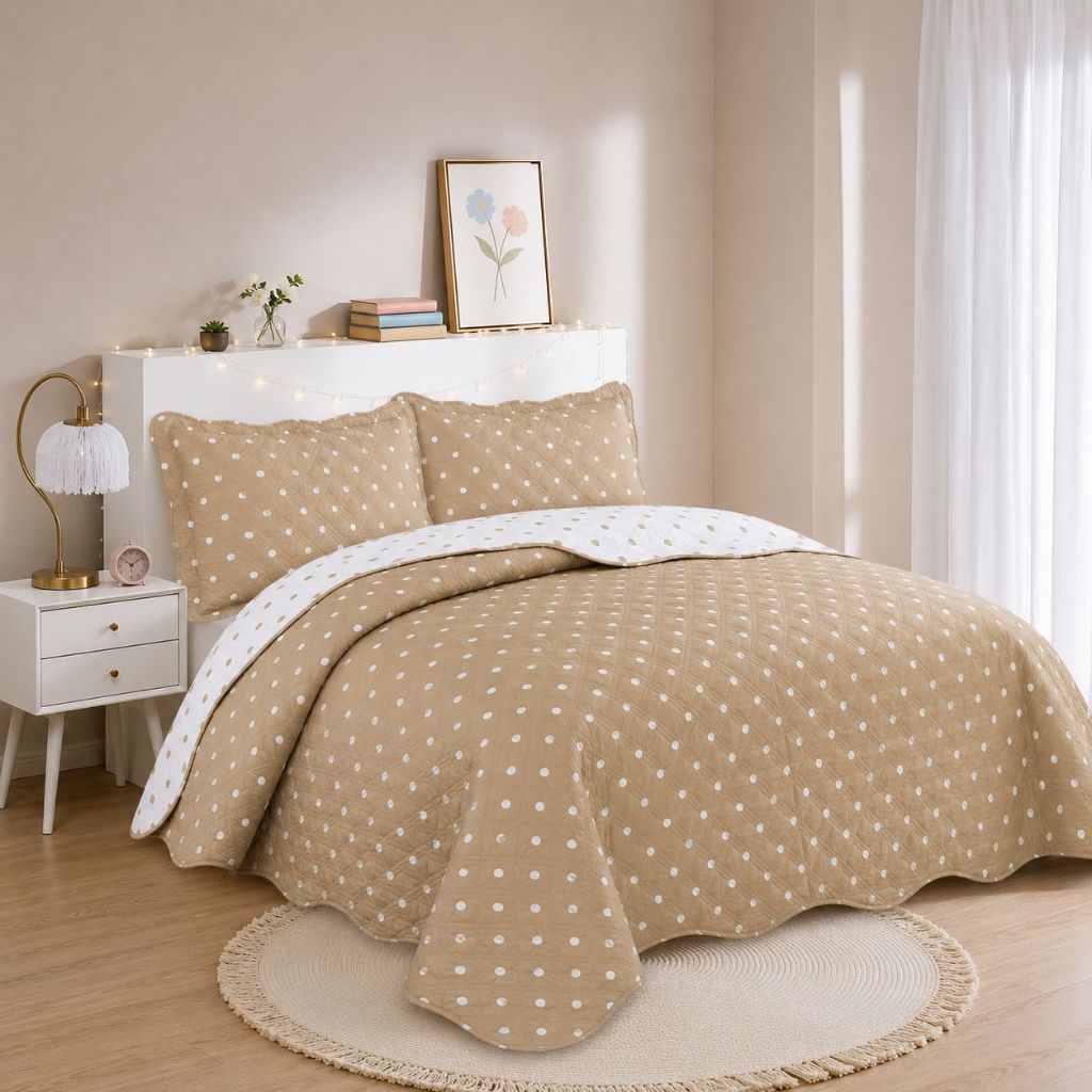 Colcha Cobre Leito Dupla Face Poá do Solteiro ao Super King Premium Luxo Com Porta Travesseiro