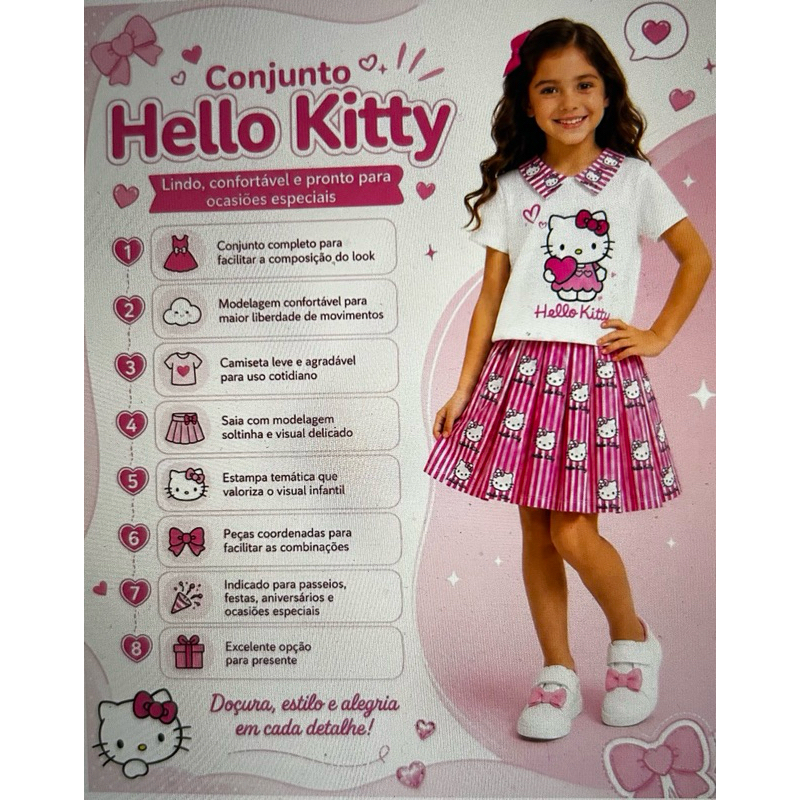 Conjunto Infantil Menina Blusa E Short Saia Hello Kitty — imagem 2 de 2