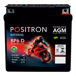Bateria Pósitron Moto BP6-D 12V 6Ah Selada para Motocicleta