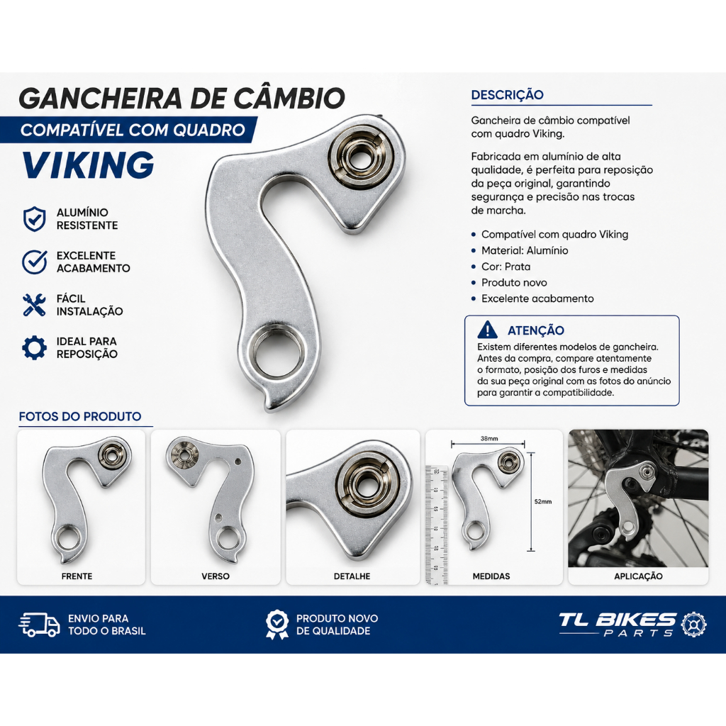 Gancheira de Câmbio Compatível com Quadro Viking em Alumínio