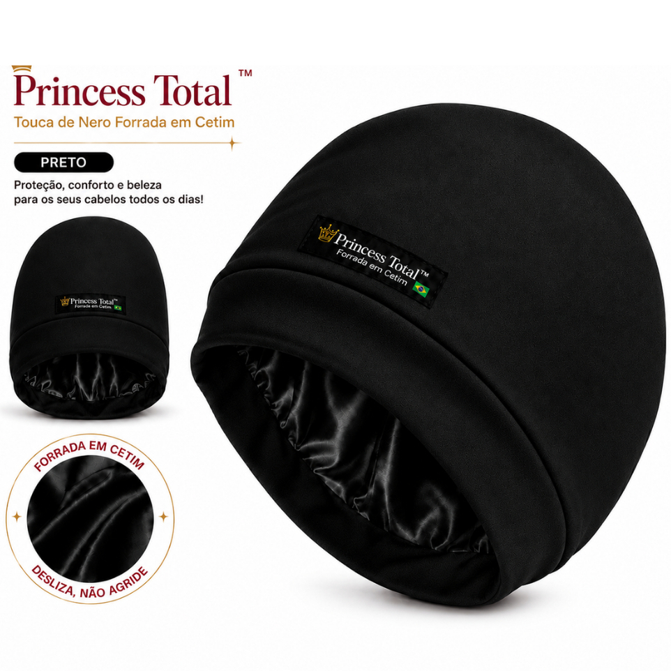 TOUCA DE NERO FORRADA EM CETIM PRINCESS NERO TOUCA  ANTIFRIZZ