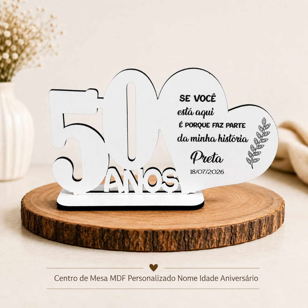 Kit Lembrancinha Centro de Mesa MDF Personalizado Nome Idade Aniversário 15, 20, 30, 40, 50, 60, 70, 80, 90 e100 Anos