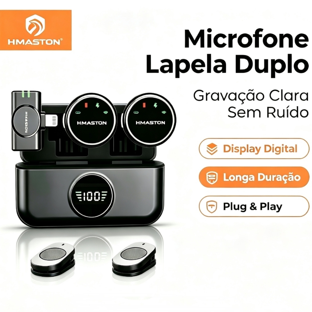 H'MASTON Microfone Lapela Sem Fio Botão Magnético Redução de Ruído para Celular USB‑C Gravação ao Ar Livre