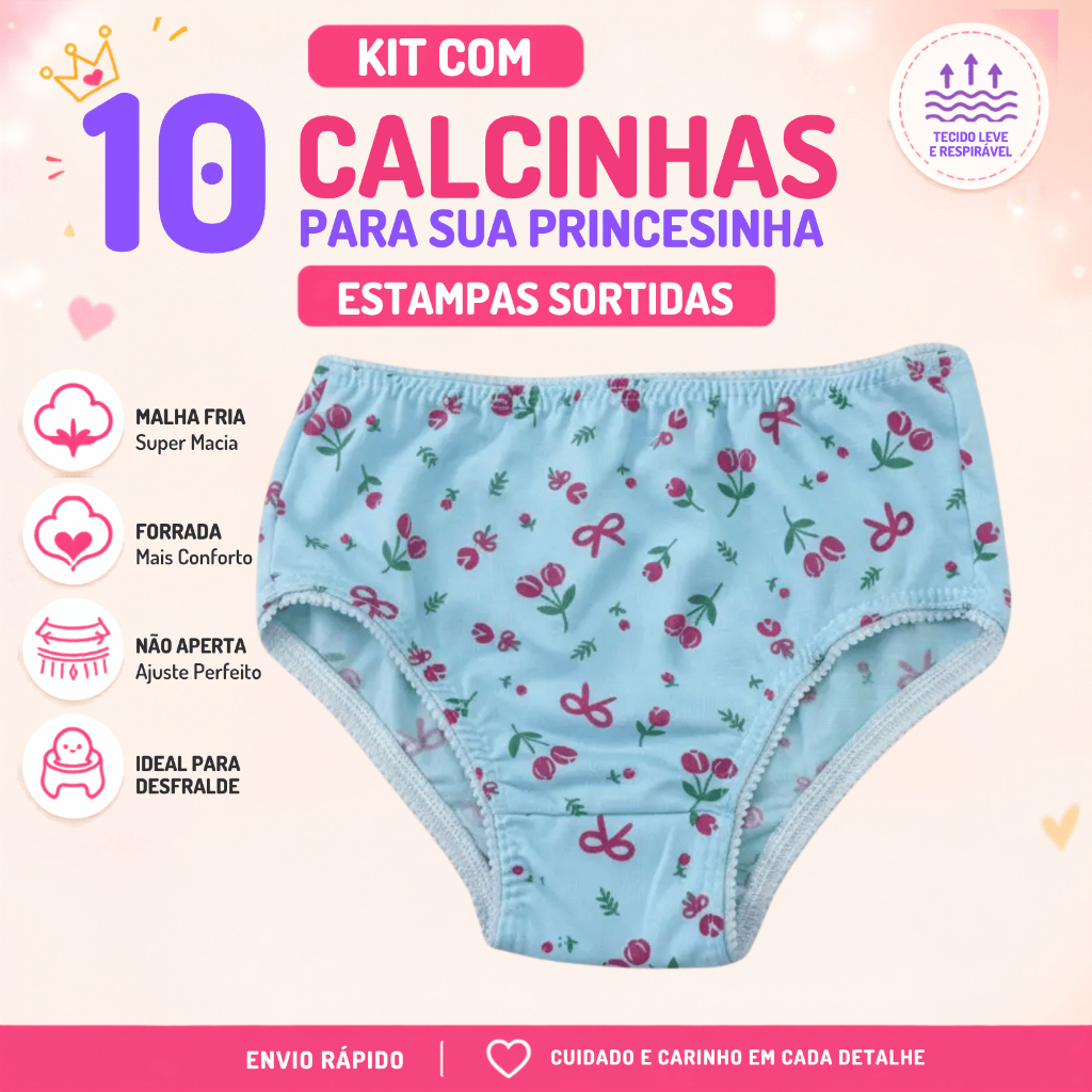 kit Calcinha Infantil Menina com forro calcinhas estampada de criança desfralde feminina infantis