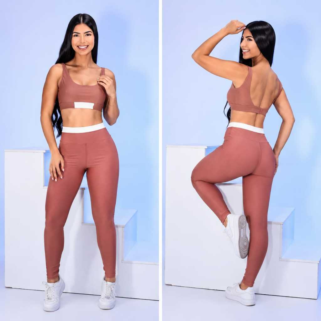 Conjunto  Academia Feminino Legging Fitness + Top detalhe aberto Costa Moda Fitness   Não transparente