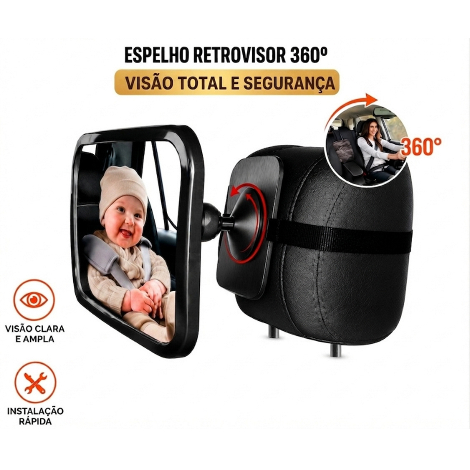 Espelho Retrovisor para Bebê Conforto 360º Alta Nitidez Universal Segurança
