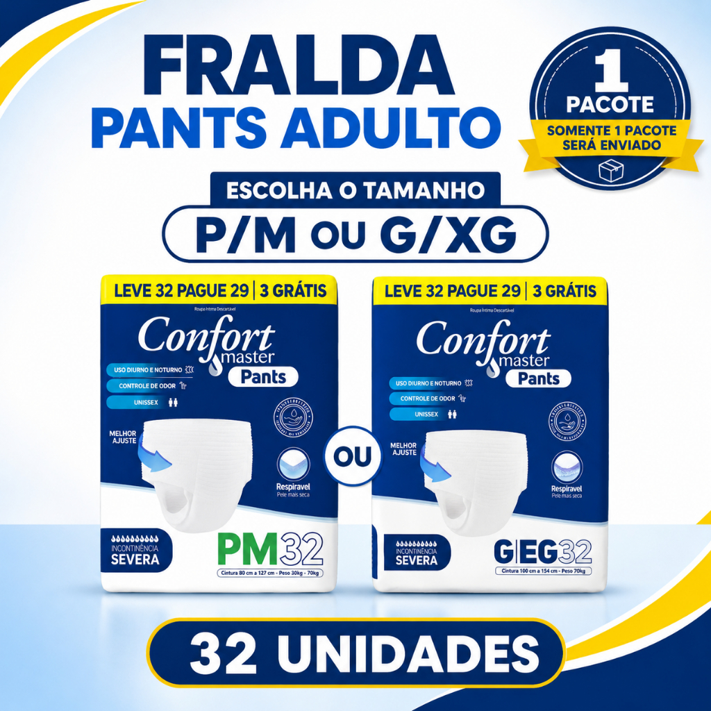Fralda Calça Geriátrica Confort Master Pants 32 Unidades - Incontinência Severa