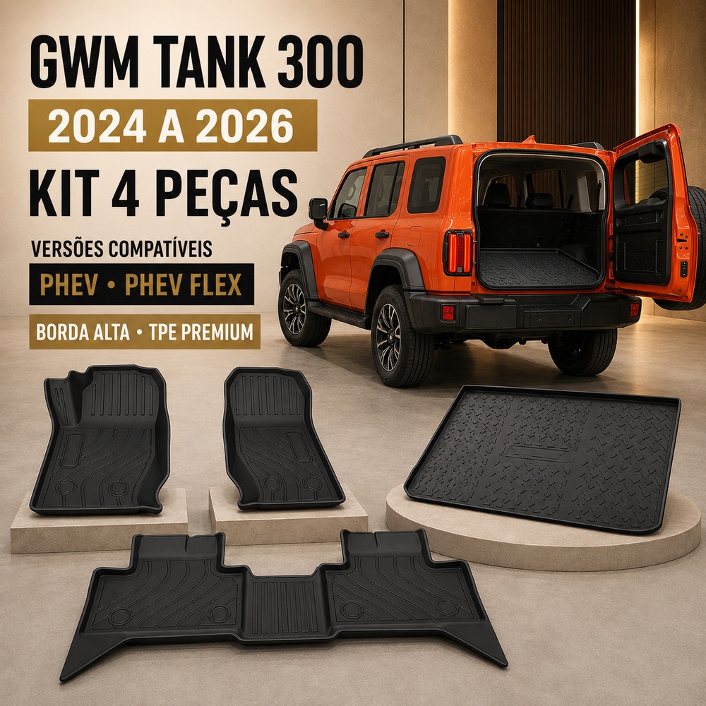 Jogo De Tapetes Com 4 Peças Premium Bandeja Borda Alta Borracha Tpe 3D Para Gwm Tank 300 2024 - 2026