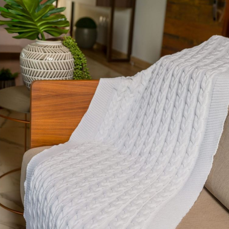 Manta Sofá Poltrona Sala Tricot Trança Xale