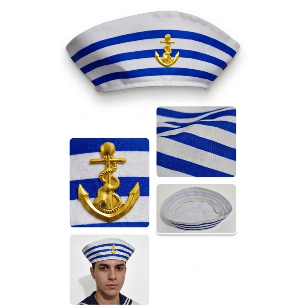 Chapéu Quepe Marinheiro Listrado Fantasia