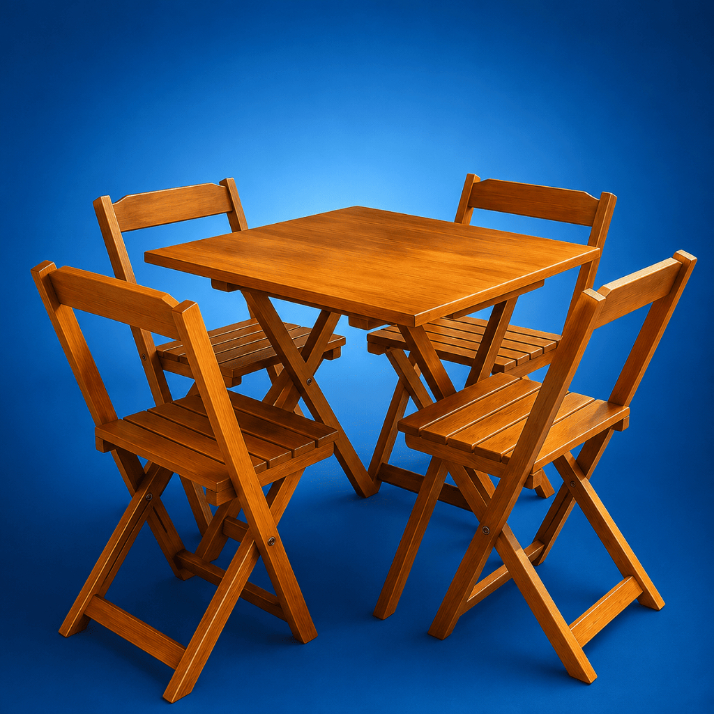Jogo de Mesa 70x70 com 4 Cadeiras Dobráveis Madeira Maciça