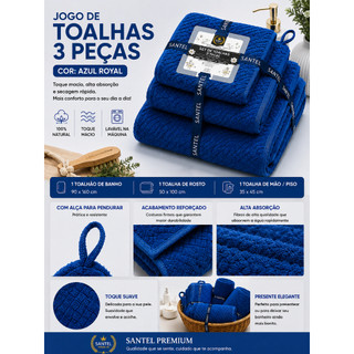 Kit Jogo de Toalhas 3 Peças Premium Toalhão Grande 90x160 + Rosto + Mão Macias e Absorventes