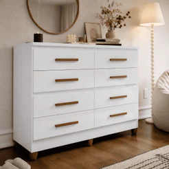 Cômoda 8 Gavetas Para Quarto Casal Grande Com Puxadores Pés Organizadora De Roupas Multiuso Lite