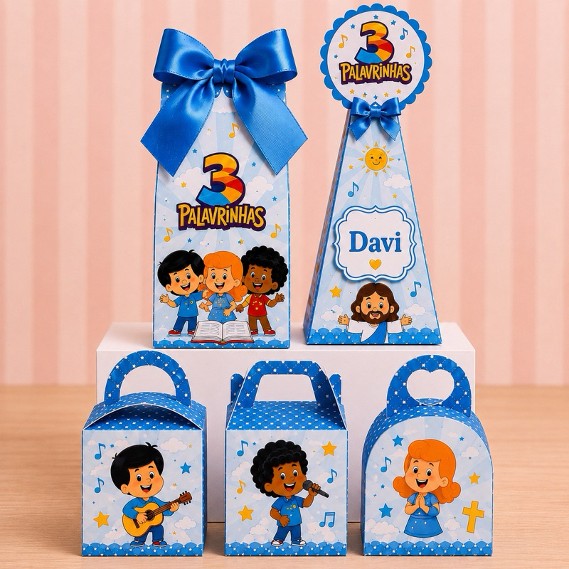 Caixinhas Personalizadas 3 Palavrinhas menino Festa Infantil | Lembrancinhas de Aniversário | Kit Festa