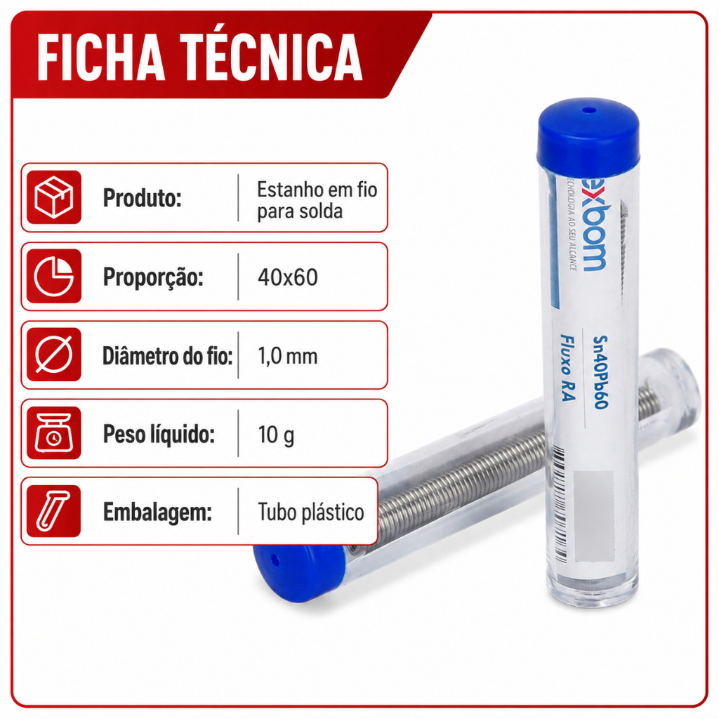 Estanho Em Fio Para Solda 40x60 1,0mm 10g Tubo — imagem 2 de 2