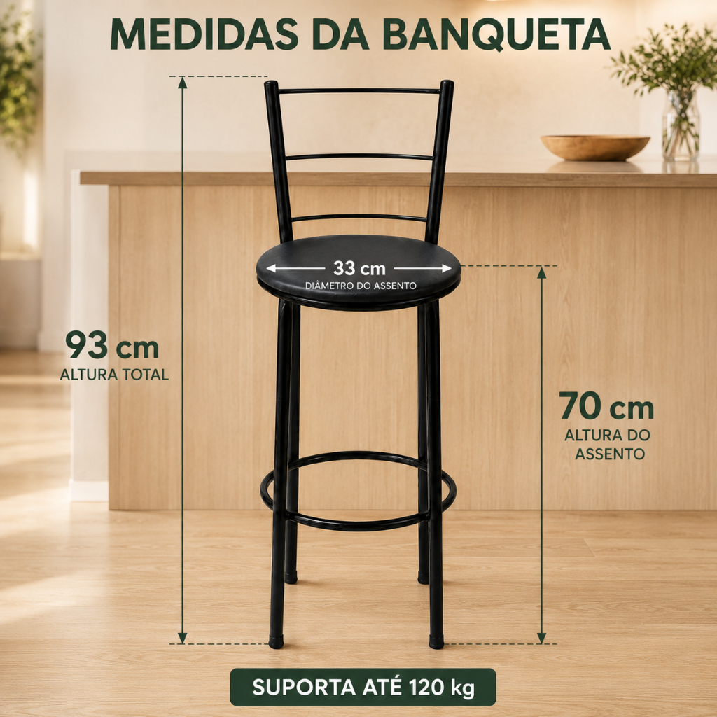 1 - BANQUETA ALTA 3 ARAMES DESMONTAVEL AÇO BALCÃO COZINHA BISTRÔ ÁREA GOURMET CHURRASCO — imagem 2 de 2