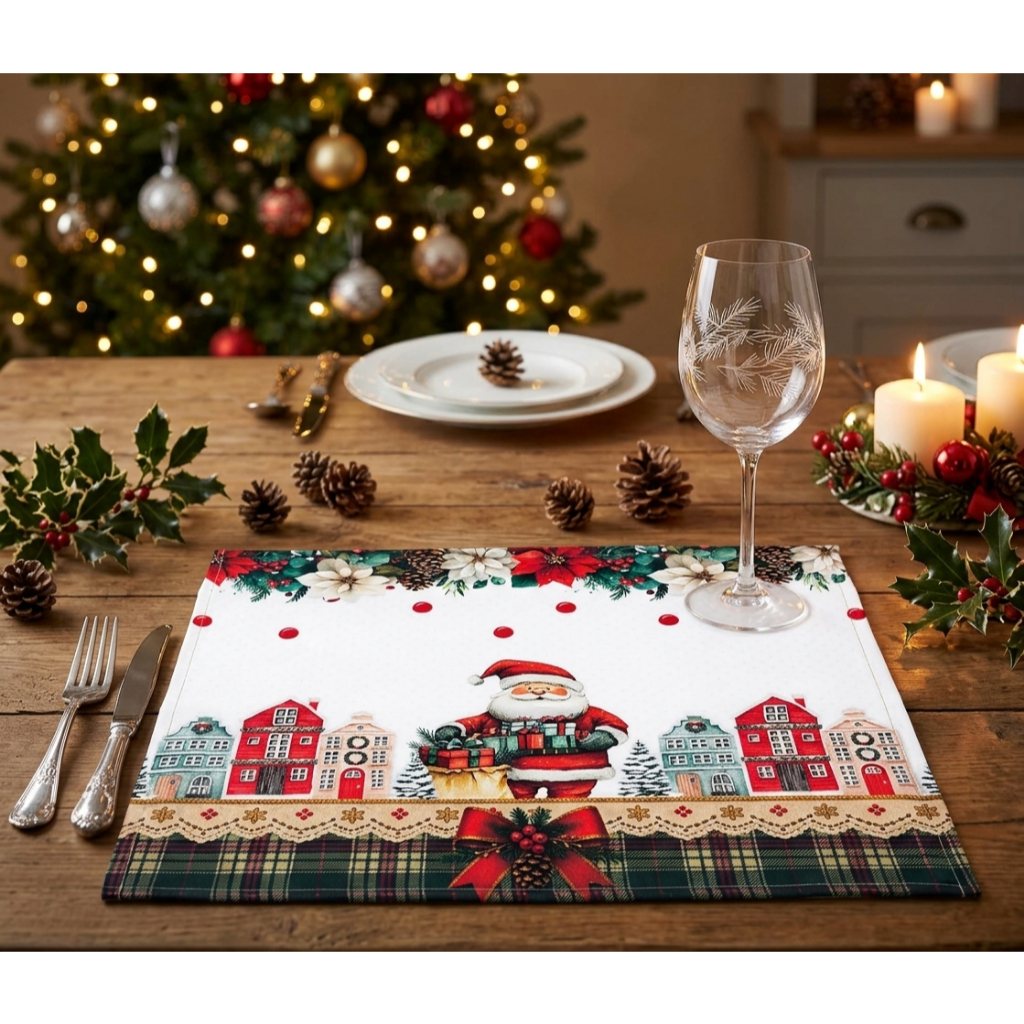 Kit 02 Lugar Americano  Mesa Posta Decoração de Mesa de Natal Papai Noel Xadrez