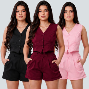 Conjunto Colete e Short Alfaiataria Feminino Elegante Moda Tendência
