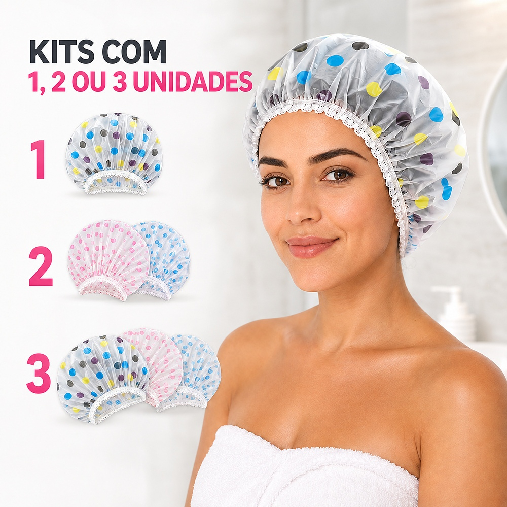 Kit 1/2 ou 3 Touca Para Banho Impermeável Com Elástico