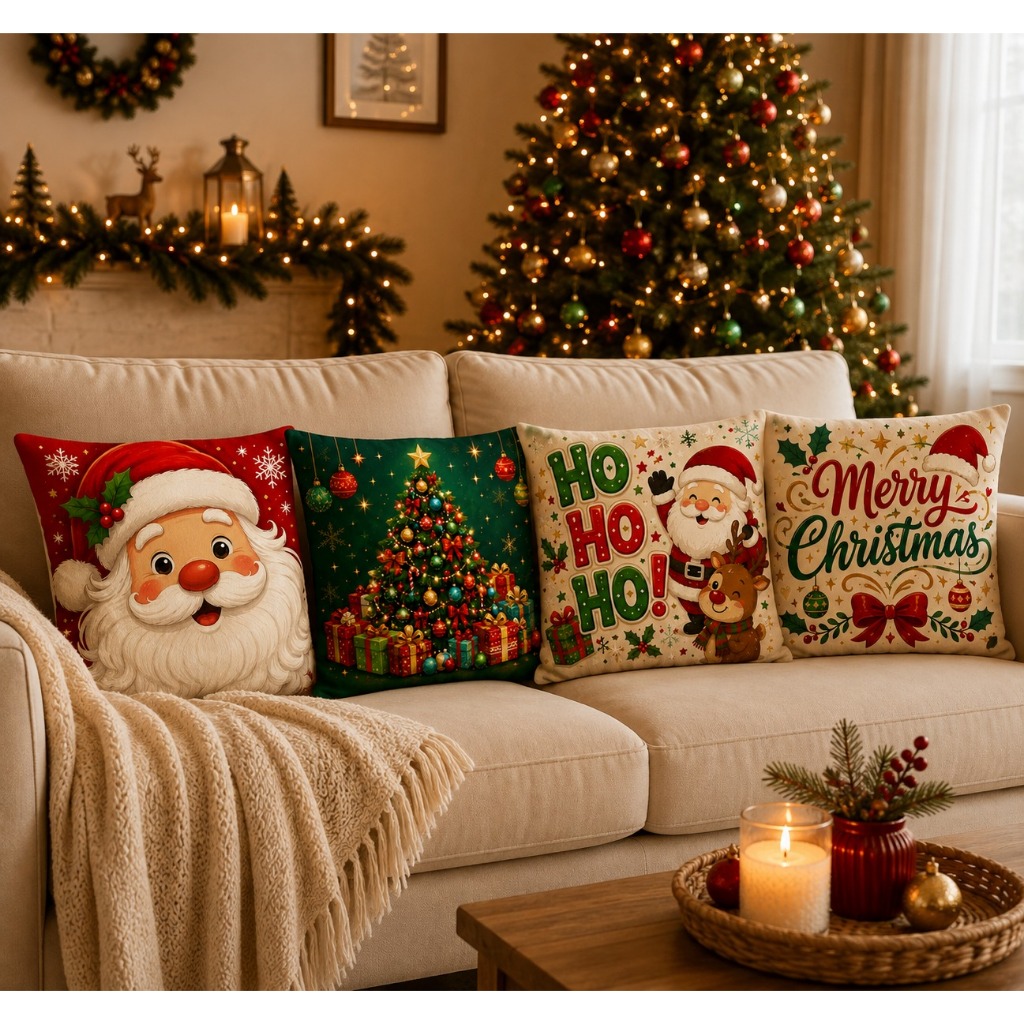 Capa de Almofadas Natalinas Decoração Charmosa Capa Temáticas Papai Noel Natal Encantado 45x45