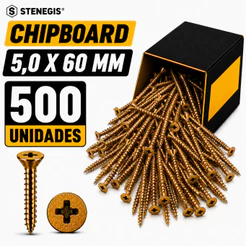 Parafuso 5,0x60 MM para Madeira Mdf Compensado Chipboard Cabeça Chata Phillips Bicromatizado