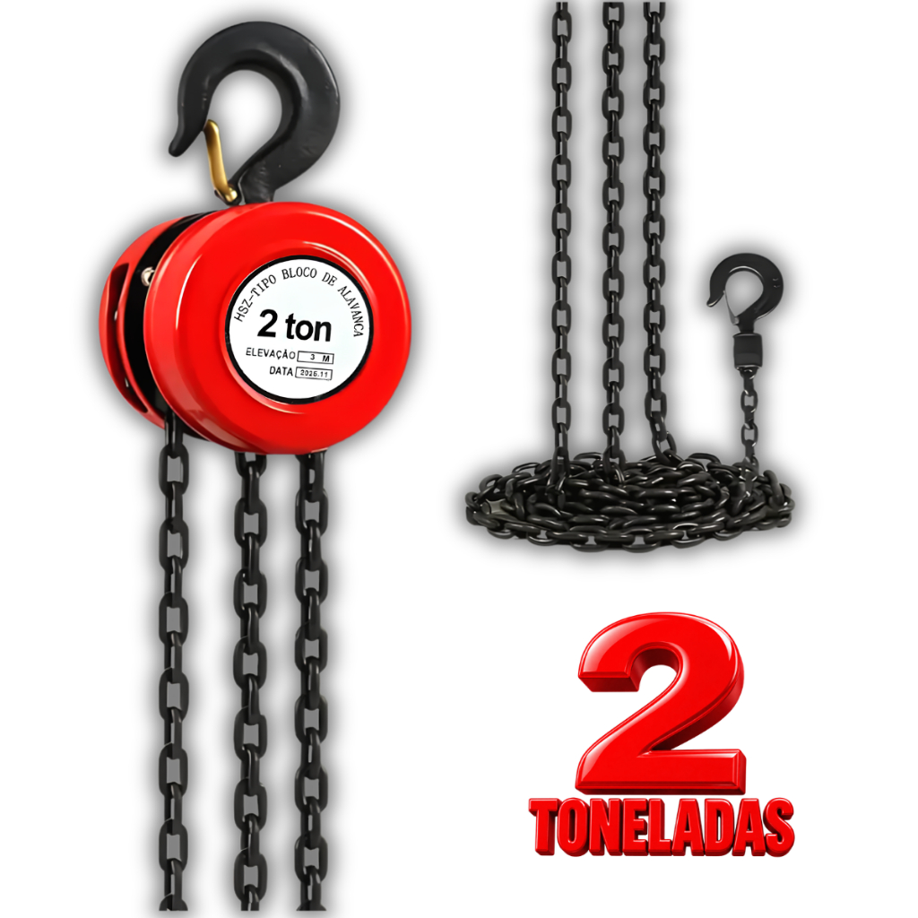 Talha Manual 2 Toneladas - 3 Metros Linha Mecânica Profissional ZBROTHERS Resistente