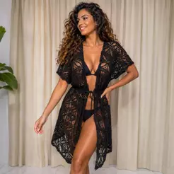 Saída de Praia Feminina em Renda – Kimono com Amarração na Cintura
