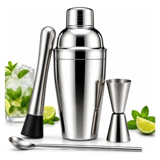 Kit Bar Coqueteleira 500ml + Dosador + Colher  Aço Inox Drinks E Coquetéis Facil E Resistente Boston