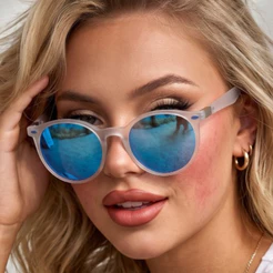Óculos de Sol Bali Branco Azul Espelhado Redondo Premium Corrida Funk Steampunk uv400 Feminino
