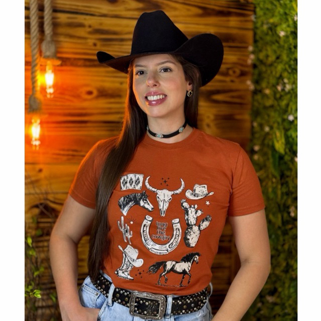 T-Shirt Camiseta Blusinha Blusa Feminina  Estilosa Country Estampada Malhaalgodão Brilho Rodeio Festa Barretos Boiadeira