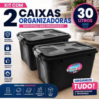 kit Com 2 Organizador Caixa 30 Litros Organizadora Ambientes Com Tampa Moderna Caixa Organizadora