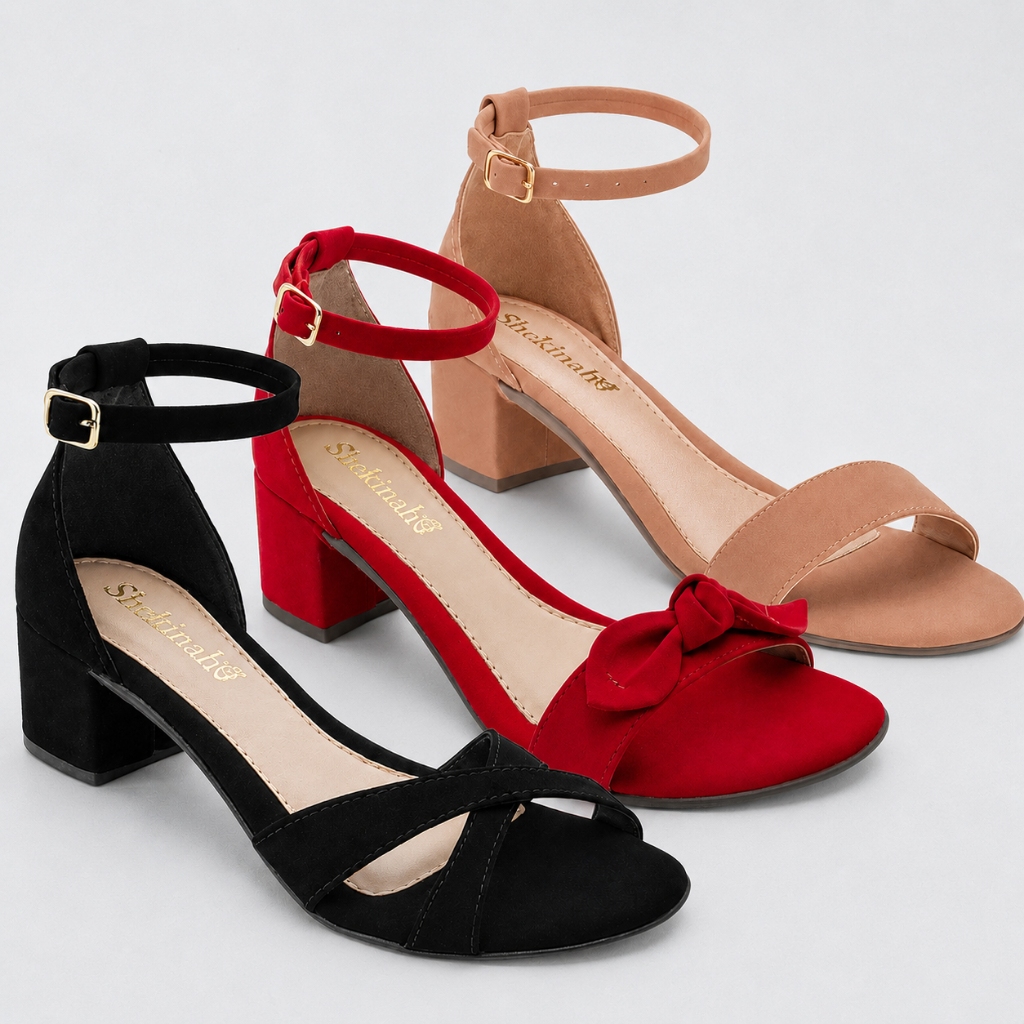 Kit 03 Pares Shekinah Sandália Feminina Saltinho Baixo Quadrado Novidade Macia