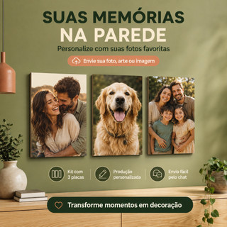 Kit 3 Quadros Personalizados com Foto ou Imagem Fácil Instalção - Placa Decorativa - Escritório, Sala, Quarto