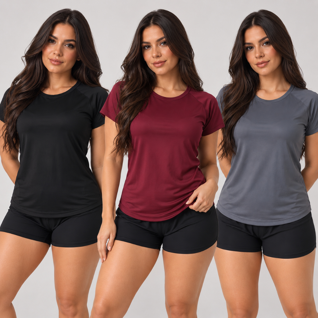 Kit 3 Camiseta Feminina Baby Look Dry Fit Academia Treino Corrida Leve e Confortável P Ao GG