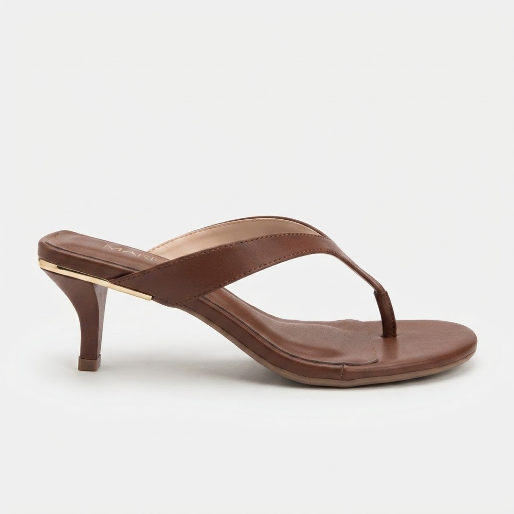 Tamanco de Dedo Mariotta Feminino Marrom Salto Fino Médio Tiras Elegante Casual Festa Confortável 30425-01