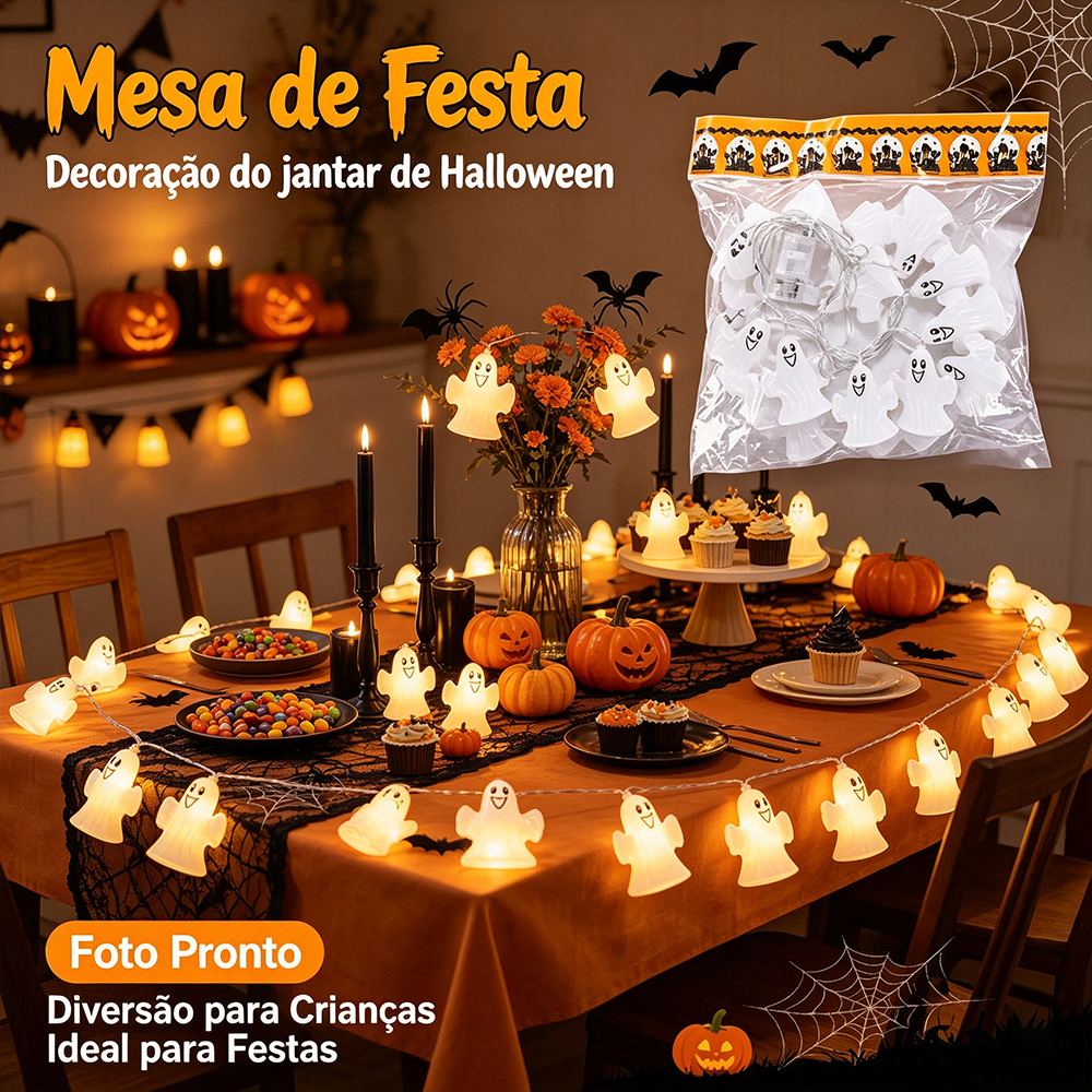 Bivolt 110V–220V Cordão de Luz LED Halloween Fantasma Caveira Cara Decorativo Pisca-Pisca KL-204