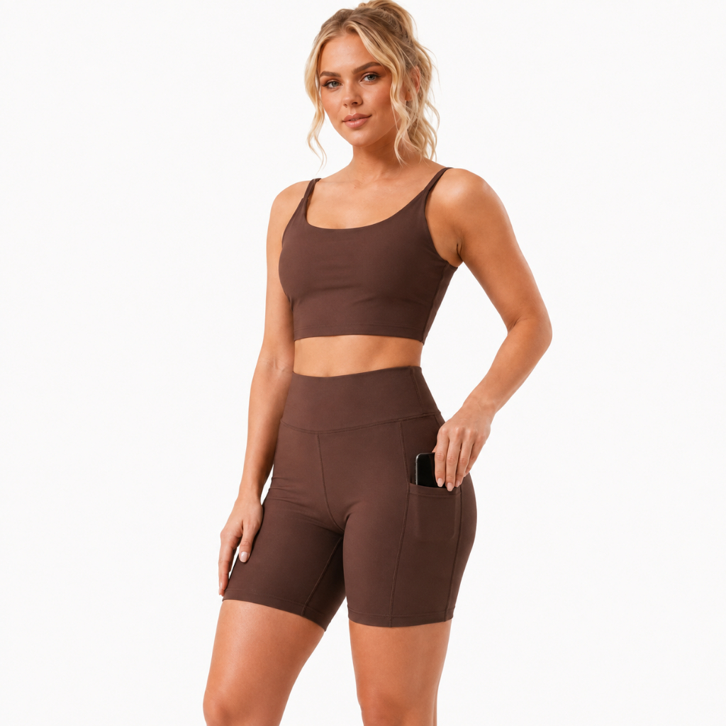 Conjunto Academia Short Com Bolso e Top Zero Transparência Fitness