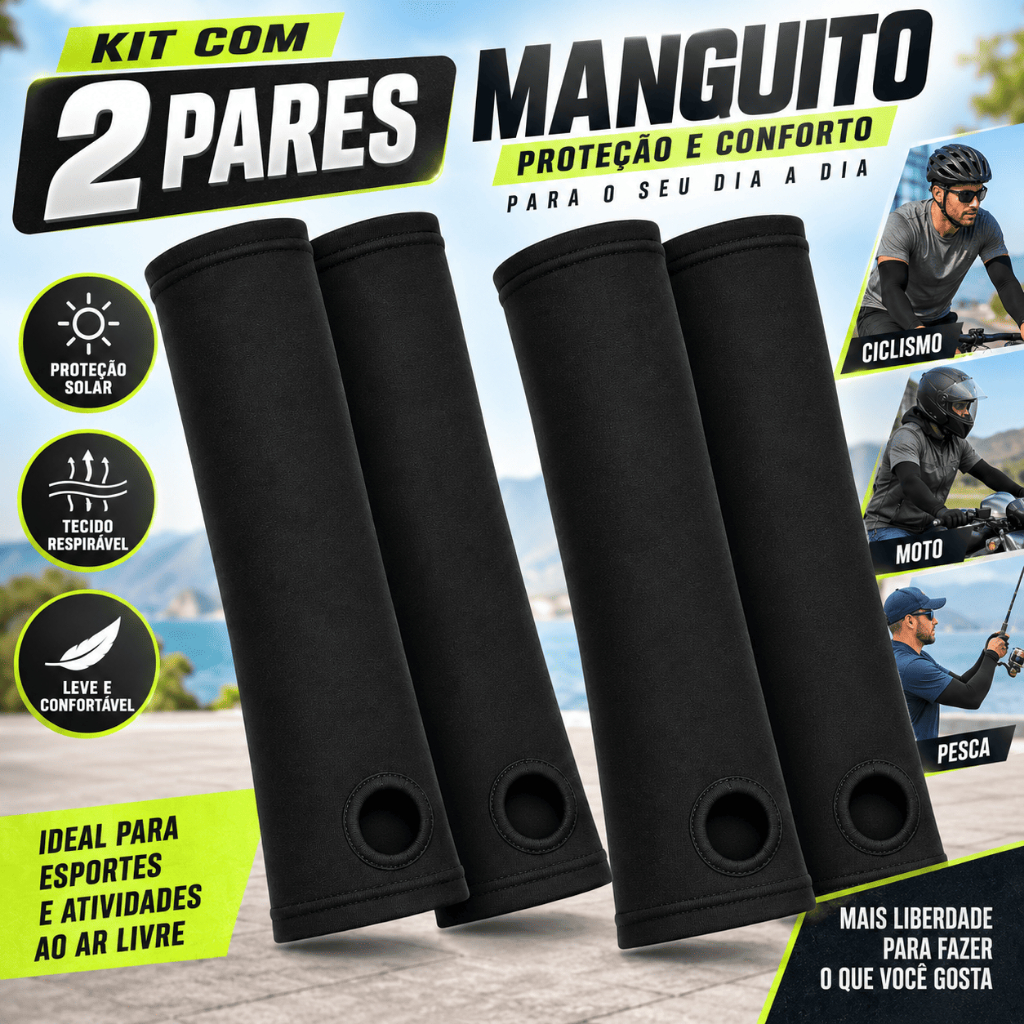 Kit 2 Pares de Manguitos Mangotes com Proteção Solar e Compressão Unissex para Ciclismo Moto Corrida Bike e Academia