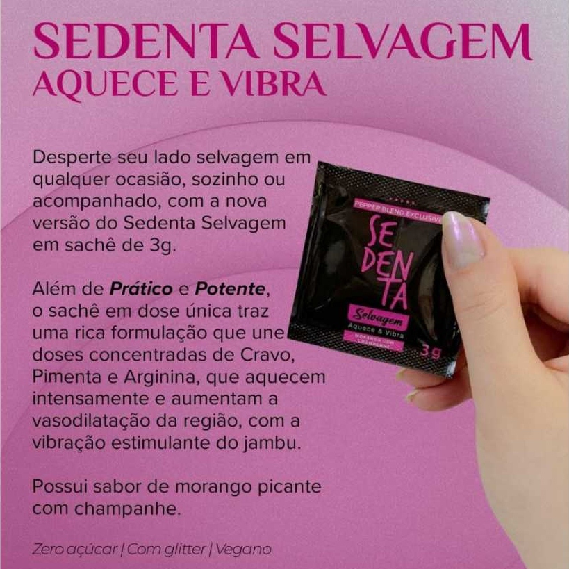 Kit Sachês Sedenta Gel Vibrante 4 Unidades | Oral com Glitter + Selvagem 3g — imagem 2 de 2