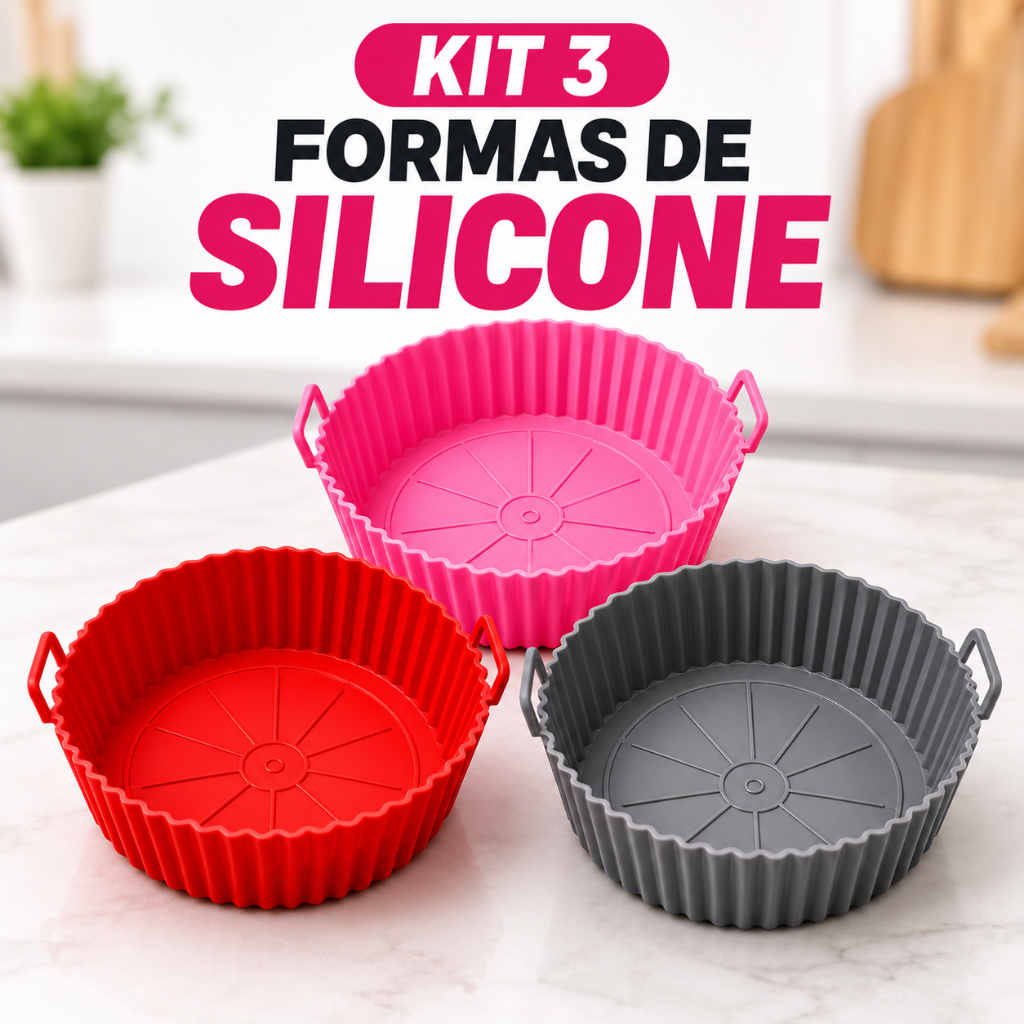 Kit Forma Silicone Redonda Air Fryer Reutilizável Flexível Antiaderente Assadeira Forno Fritadeira Microondas