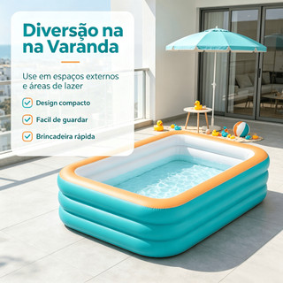 Piscina inflável retangular , Piscina Portátil para Casa,  fácil montar e guardar para o verão no quintal Piscina