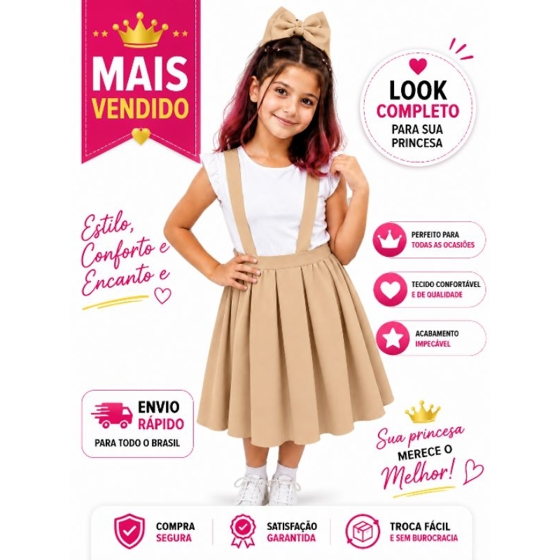 salopete saia infantil com pregas , sem blusa. entrega rápida.