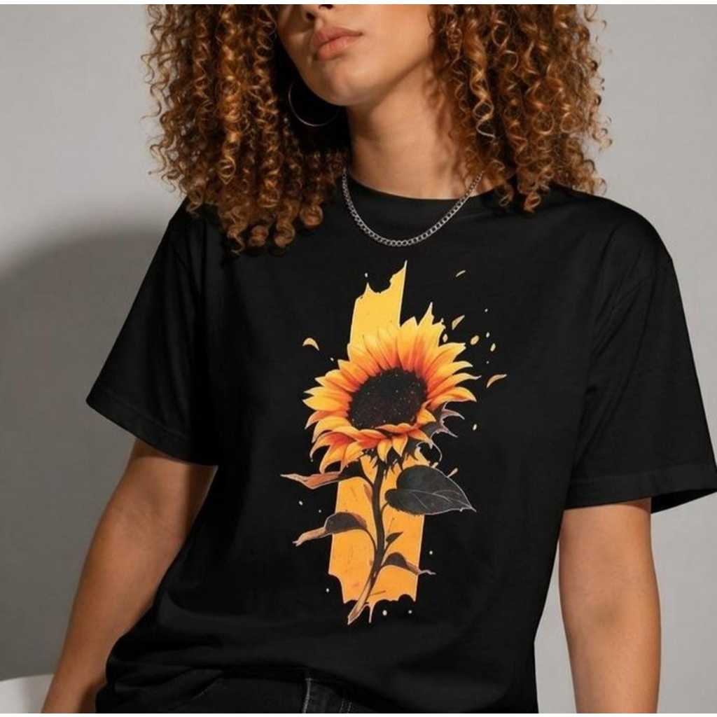 Camiseta Girassol 100% Algodão Fio 30.1 Unissex Estampada