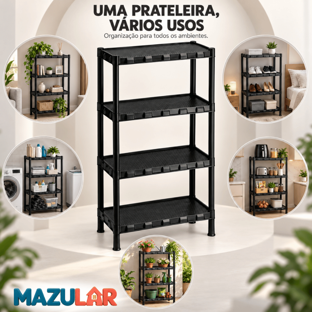 Prateleira Organizadora Multiuso 4 Andares Para Cozinha, Banheiro, Lavanderia, Quarto 95cm Plástico