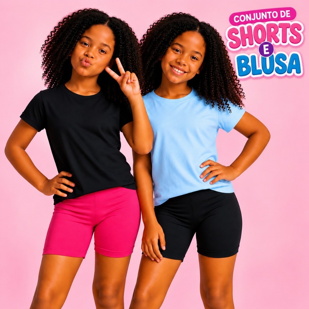 Conjunto Shorts e Blusa Infantil Feminino Menina Blusinha Algodão Suplex Kit Verão calor natal Escolar tendencia Escola.