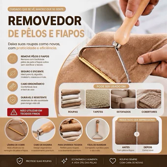 Escova Mágica - Removedor Tira Pêlos Fur Pet Roupas Sofá Tapete Estofado Cães Gatos Animais