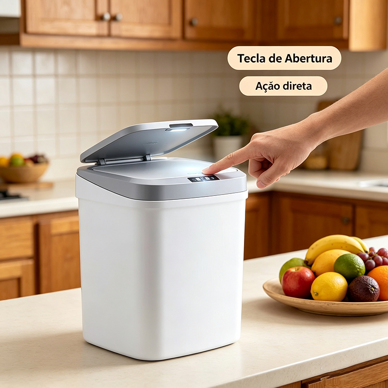 Lixeira Inteligente Automática 16L Sensor Infravermelho Toque Chute Luz Noturna Banheiro Cozinha