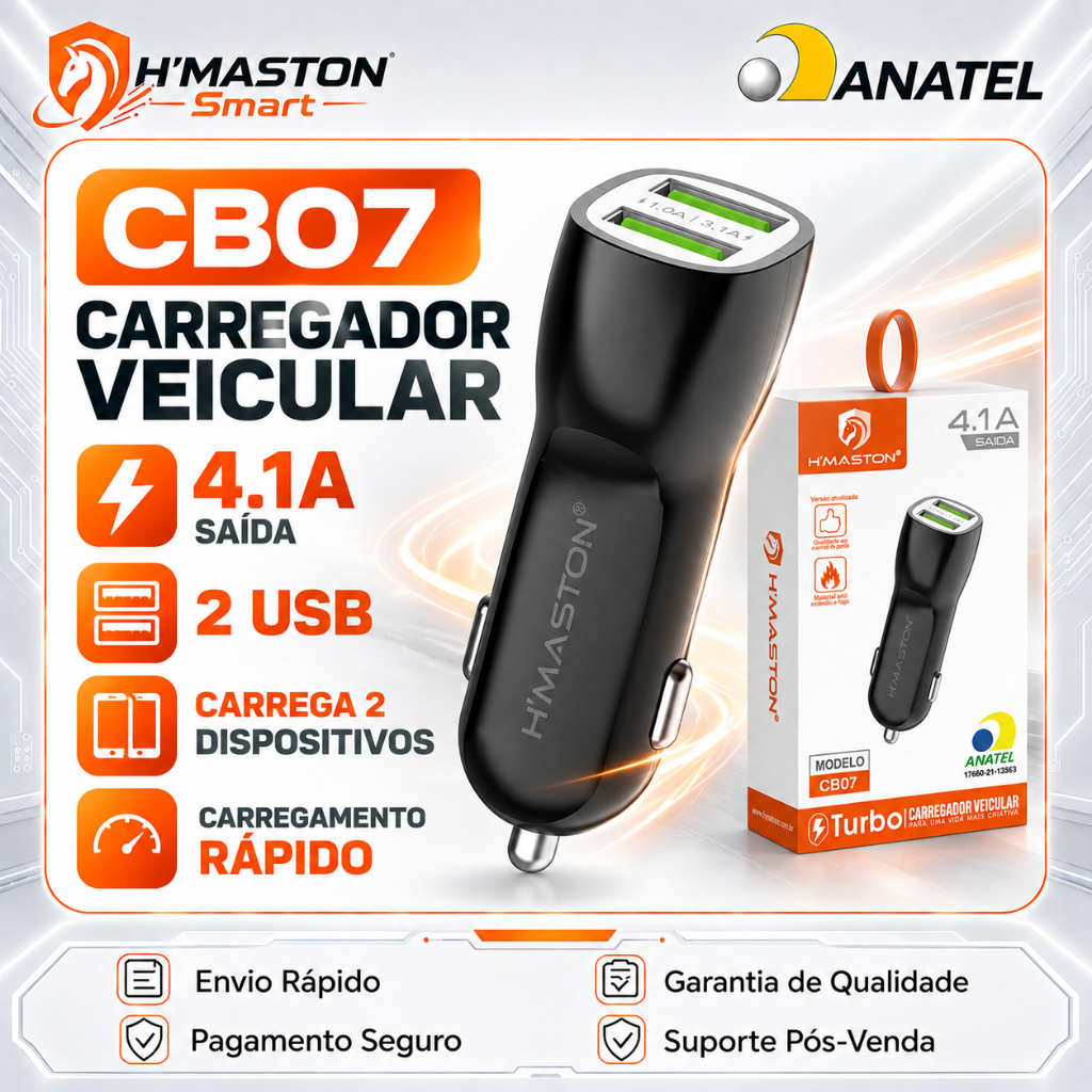 H'Maston CB07 Carregador De Celular Para Carro Carregador Veicular Turbo Carregador De Carro Para Celular