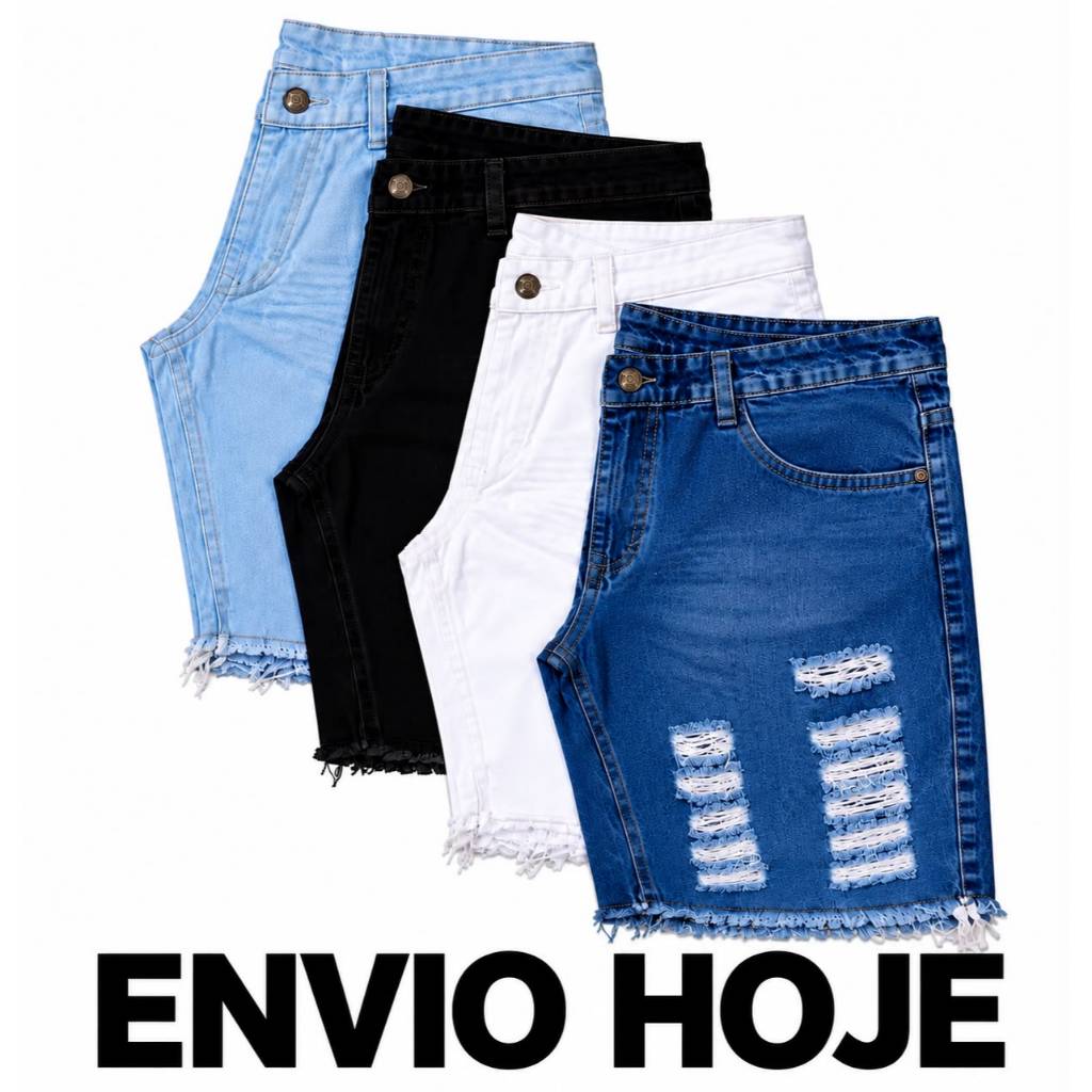 Kit 4 Bermuda Jeans Masculina Rasgada Slim Destroyed Barra Desfiada Short Jeans Masculino Estilo Jogador